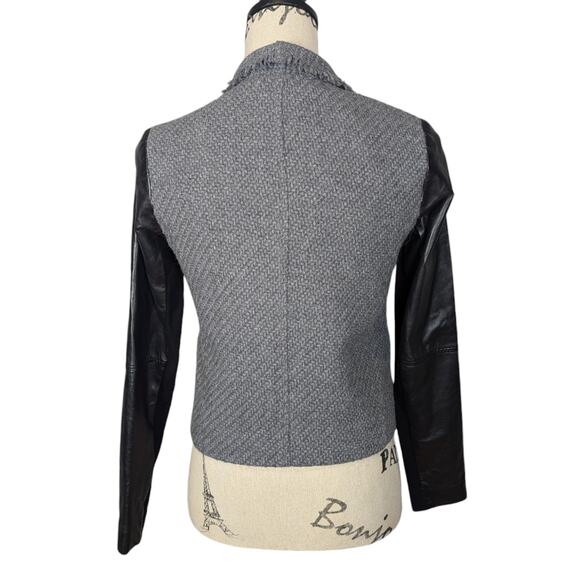 Vince Wool Tweed and Leather Jacket Gray and Black Size XXS - Picture 4 of 16